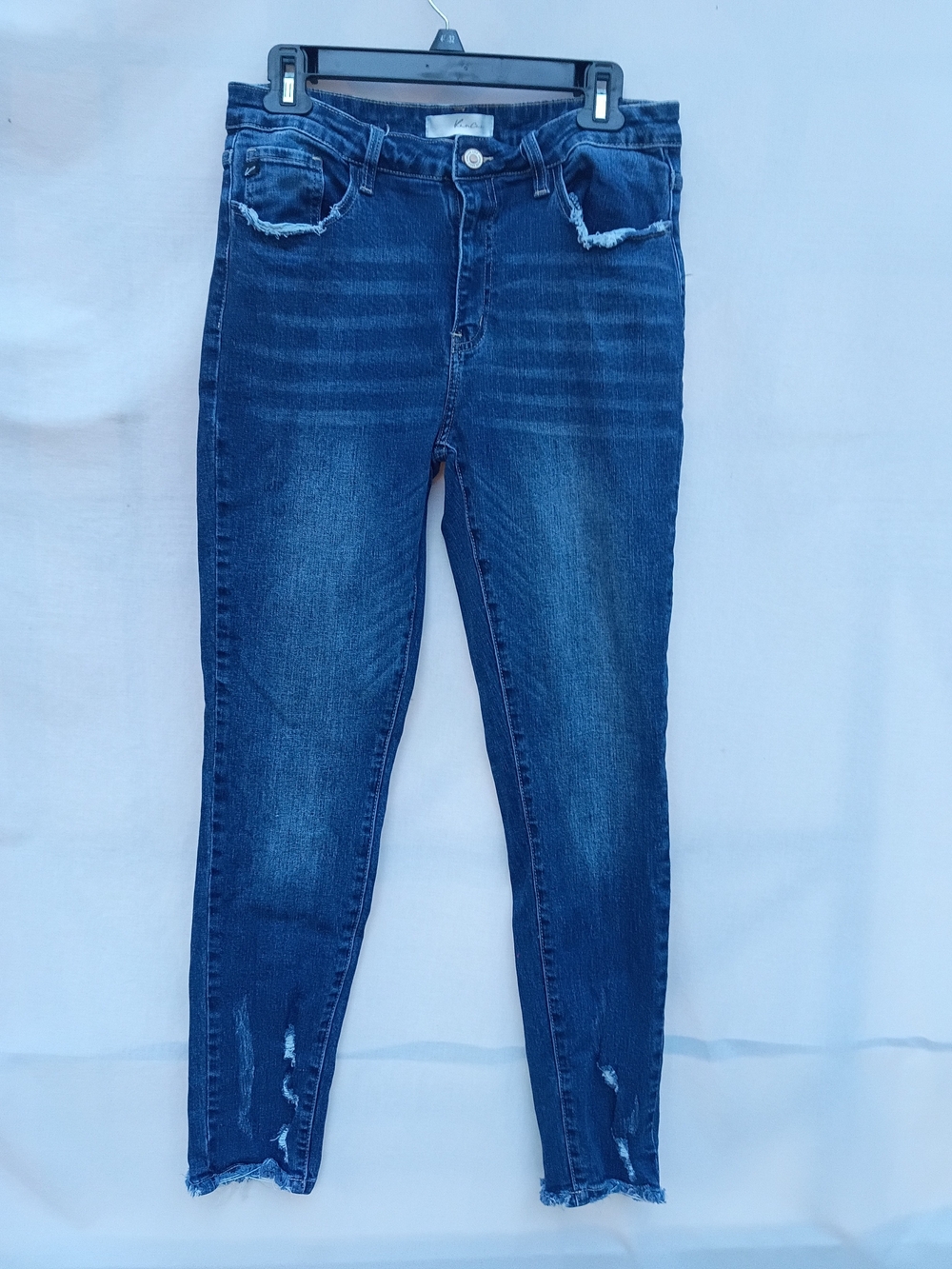 KanCan Dark Blue Wash Skinny Jeans with Distressed Hem Large 13 Y2K Casual